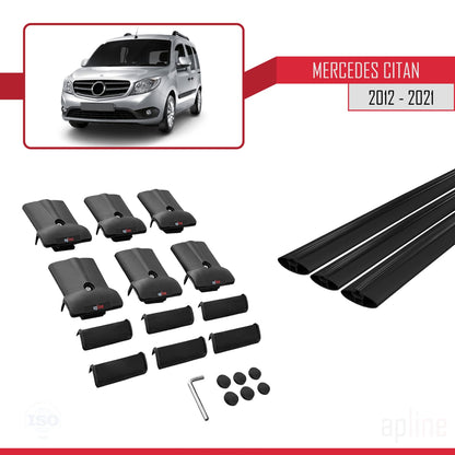 Compatible with Mercedes Citan (W415) 2012-2021 FLY Model Car Roof Rack Cross Bar Black Aluminium 3 Bars