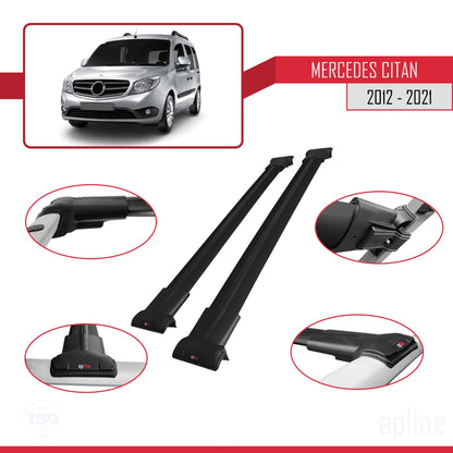 FLY Model Dakdrager bagagedrager compatibel met Mercedes Citan (W415) 2012-2021 Spoorstaven Zwart Aluminium 2 Staven