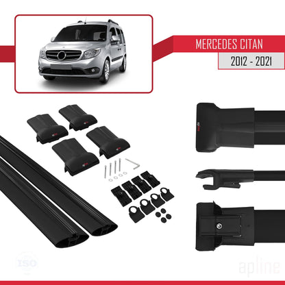 FLY Model Dakdrager bagagedrager compatibel met Mercedes Citan (W415) 2012-2021 Spoorstaven Zwart Aluminium 2 Staven