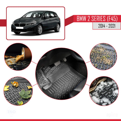 Compatible avec BMW Série 2 (F45) Active Tourer 2014-2021 4D Tapis de Voiture Noir