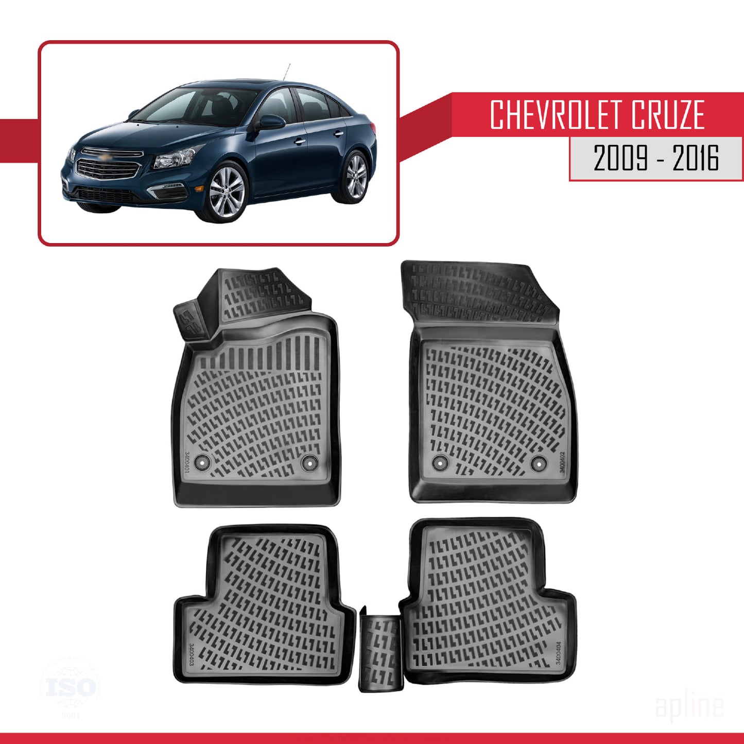 Tapis de Sol pour Chevrolet Cruze 2008-2016 Inodore 4D Tapis en Caoutchouc NOIR