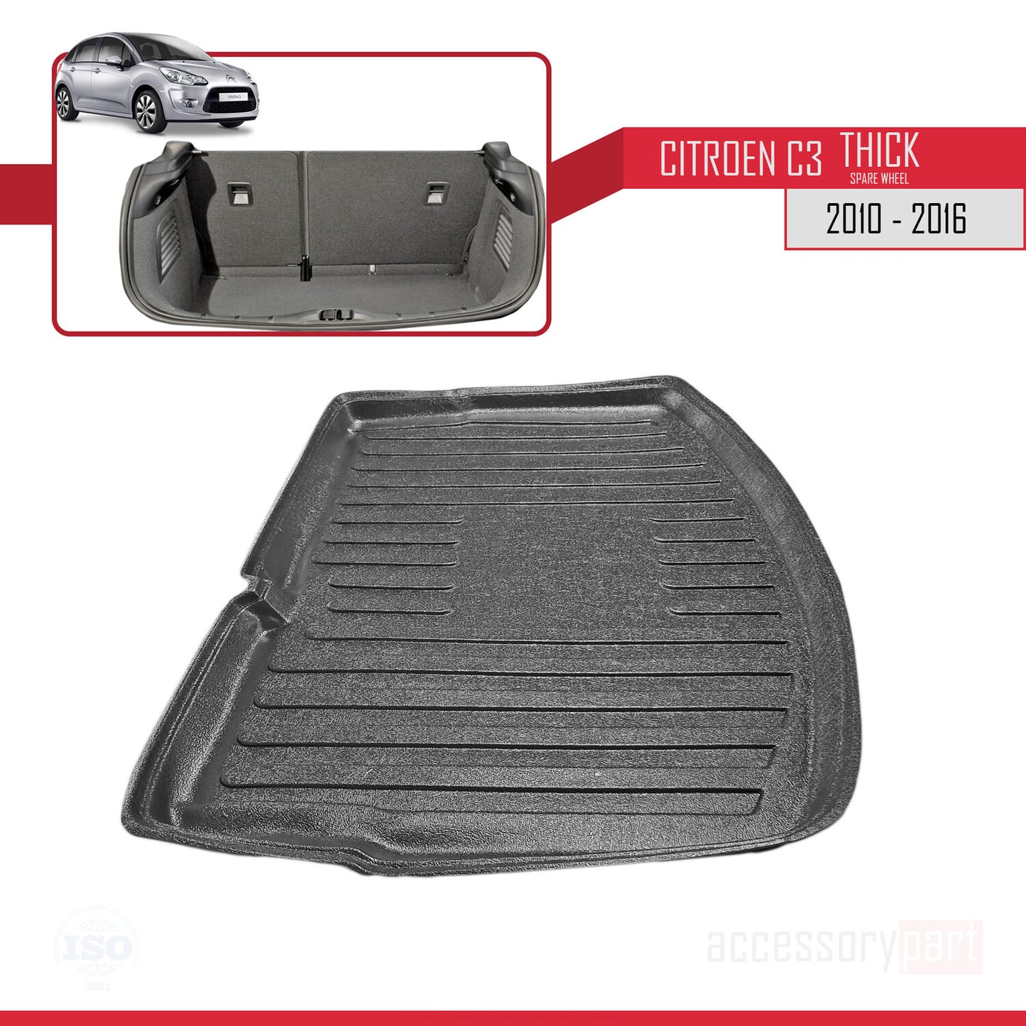 Compatible avec Citroen C3 Aircross Based Model 2010-2016 Flexible Tapis de Coffre Plancher de Chargement Noir