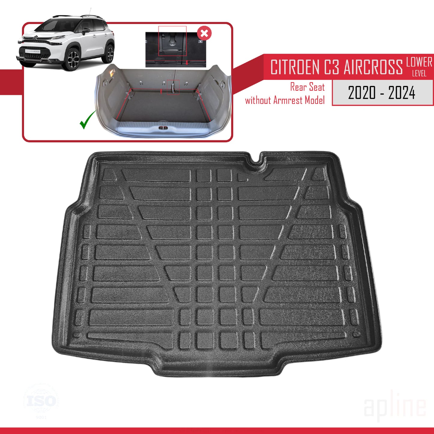 Tapis de Coffre pour Citroen C3 AIRCROSS 2020-2024 Plancher de Chargement Inférieur NOIR