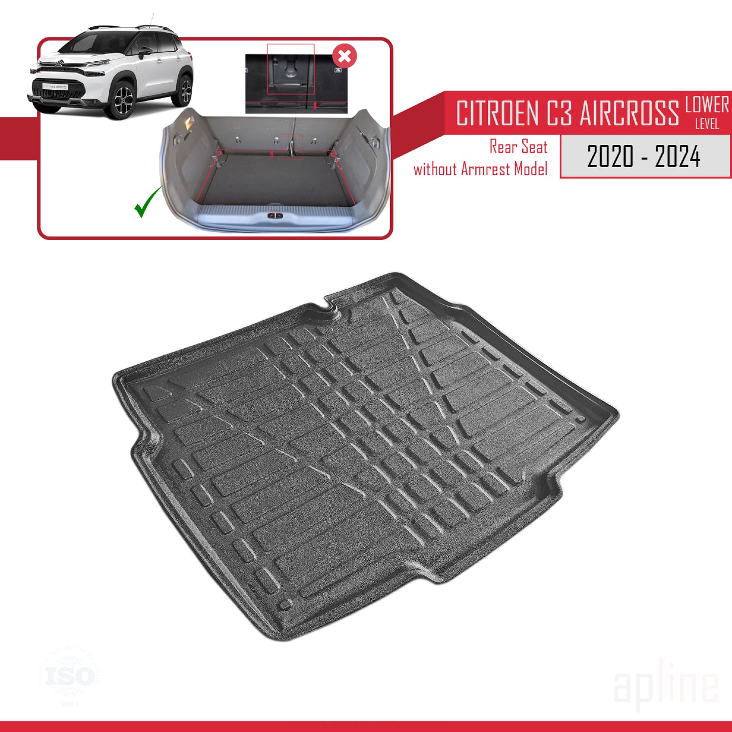 Tapis de Coffre pour Citroen C3 AIRCROSS 2020-2024 Plancher de Chargement Inférieur NOIR
