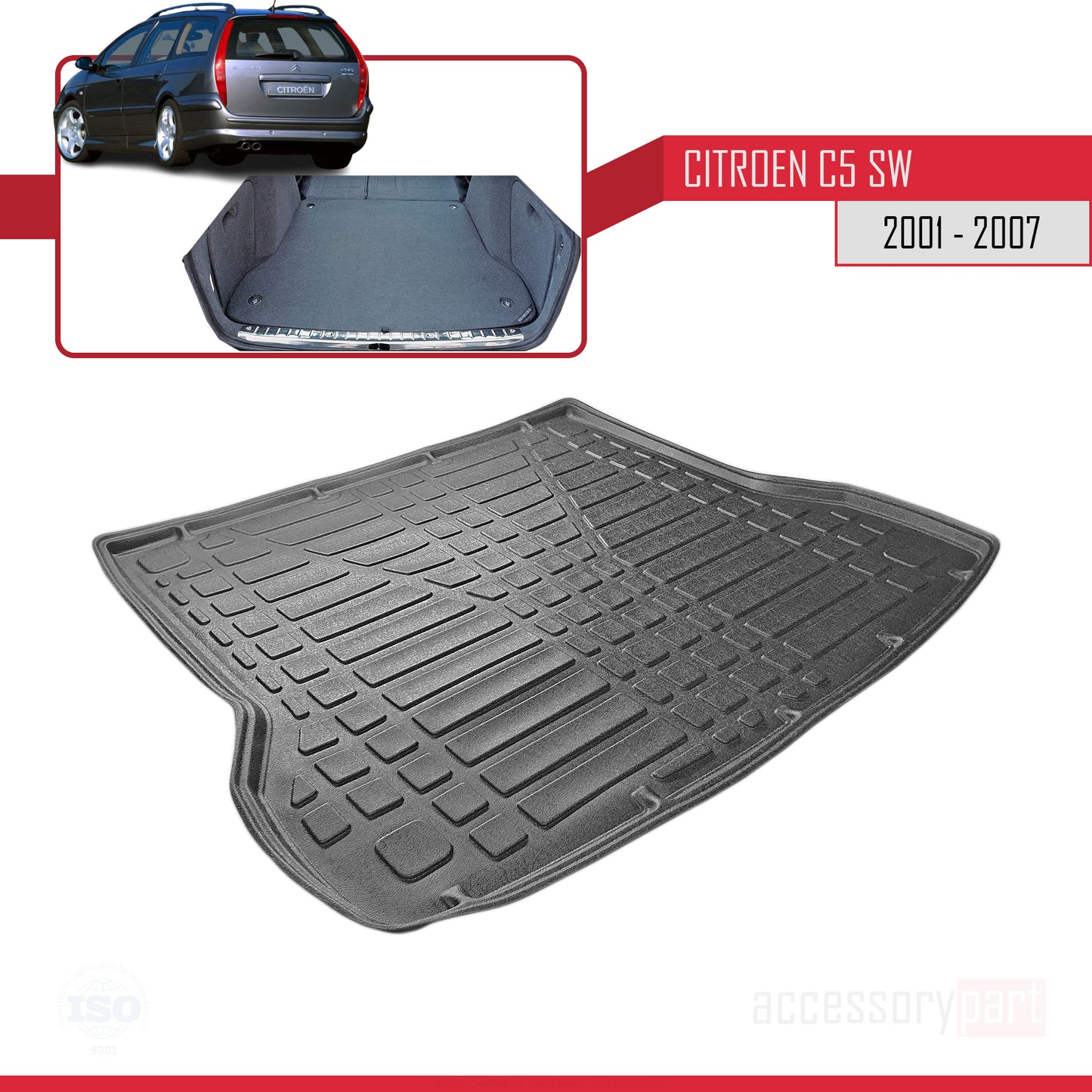 Compatible avec Citroen C5 I Break 2001-2007 Flexible Tapis de Coffre Plancher de Chargement Noir