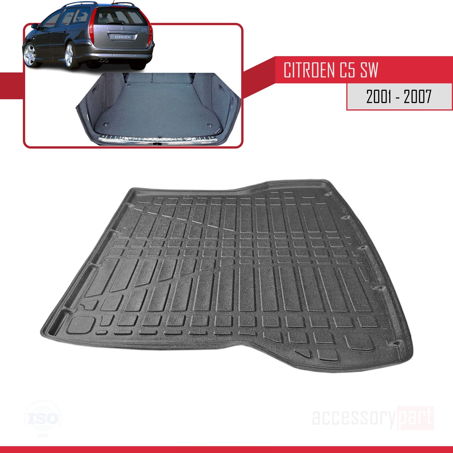 Compatible avec Citroen C5 I Break 2001-2007 Flexible Tapis de Coffre Plancher de Chargement Noir