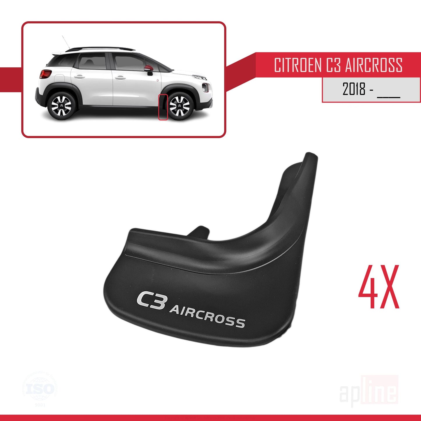 Compatible avec Citroen C3 Aircross (A88) 2018-2024 Jeu de Bavettes Garde-boue Avant et Arrière de Voiture 4 Pcs Noir