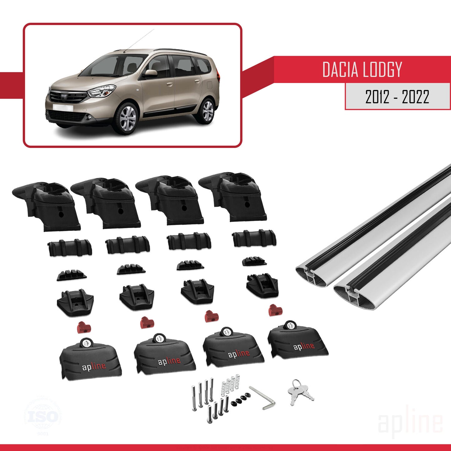 Compatible avec Dacia Lodgy (J92) 2012-2022 ACE-2 Barres de Toit Railing Porte-Bagages de Voiture Gris Aluminium 2 Barres
