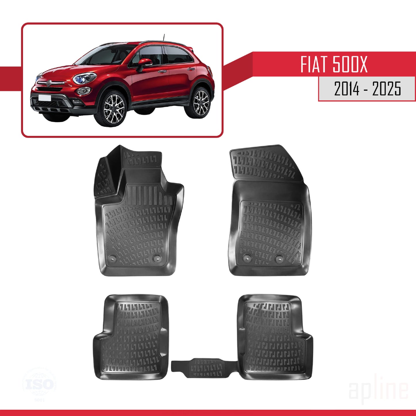 4D Rubbermatten Compatible met Fiat 500 X 2014-2025 Zwart