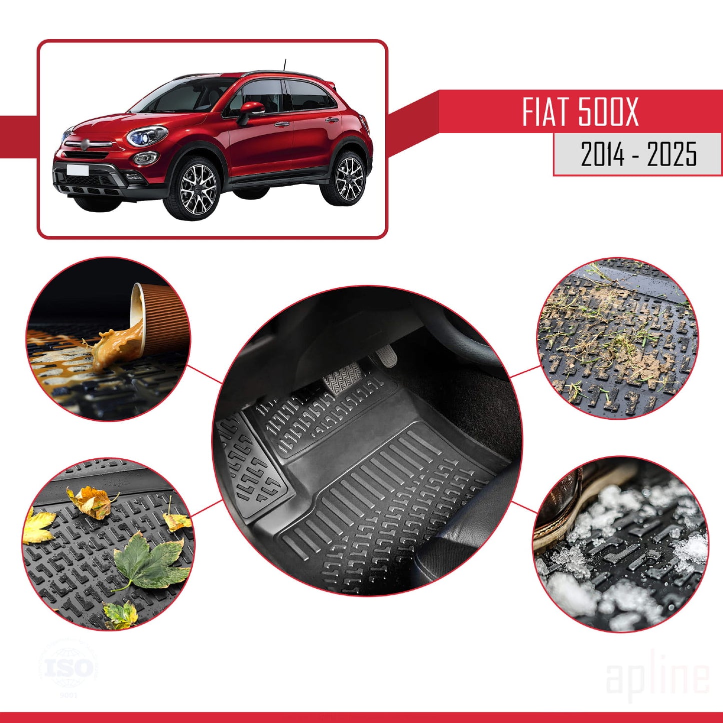 4D Rubbermatten Compatible met Fiat 500 X 2014-2025 Zwart