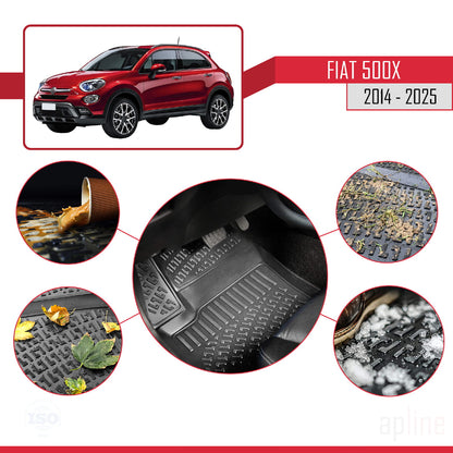 4D Rubbermatten Compatible met Fiat 500 X 2014-2025 Zwart