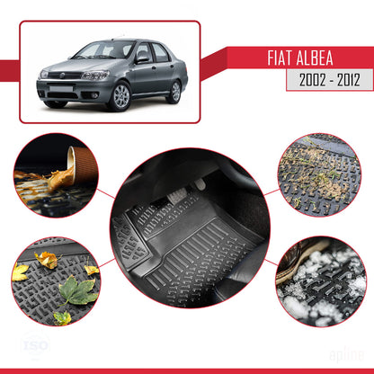 Compatible avec Fiat Albea 2002-2012 4D Tapis de Voiture Noir