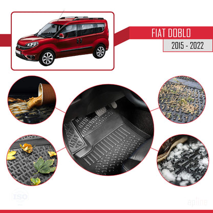 Compatible avec Fiat Doblo 2 Post-Facelift 2015-2022 4D Tapis de Voiture Noir
