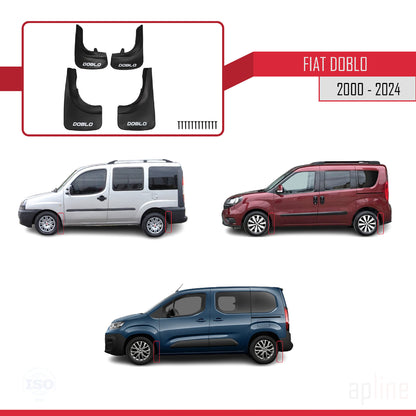 Compatible avec Fiat Doblo 2000-2024 Jeu de Bavettes Garde-boue Avant et Arrière de Voiture 4 Pcs Noir