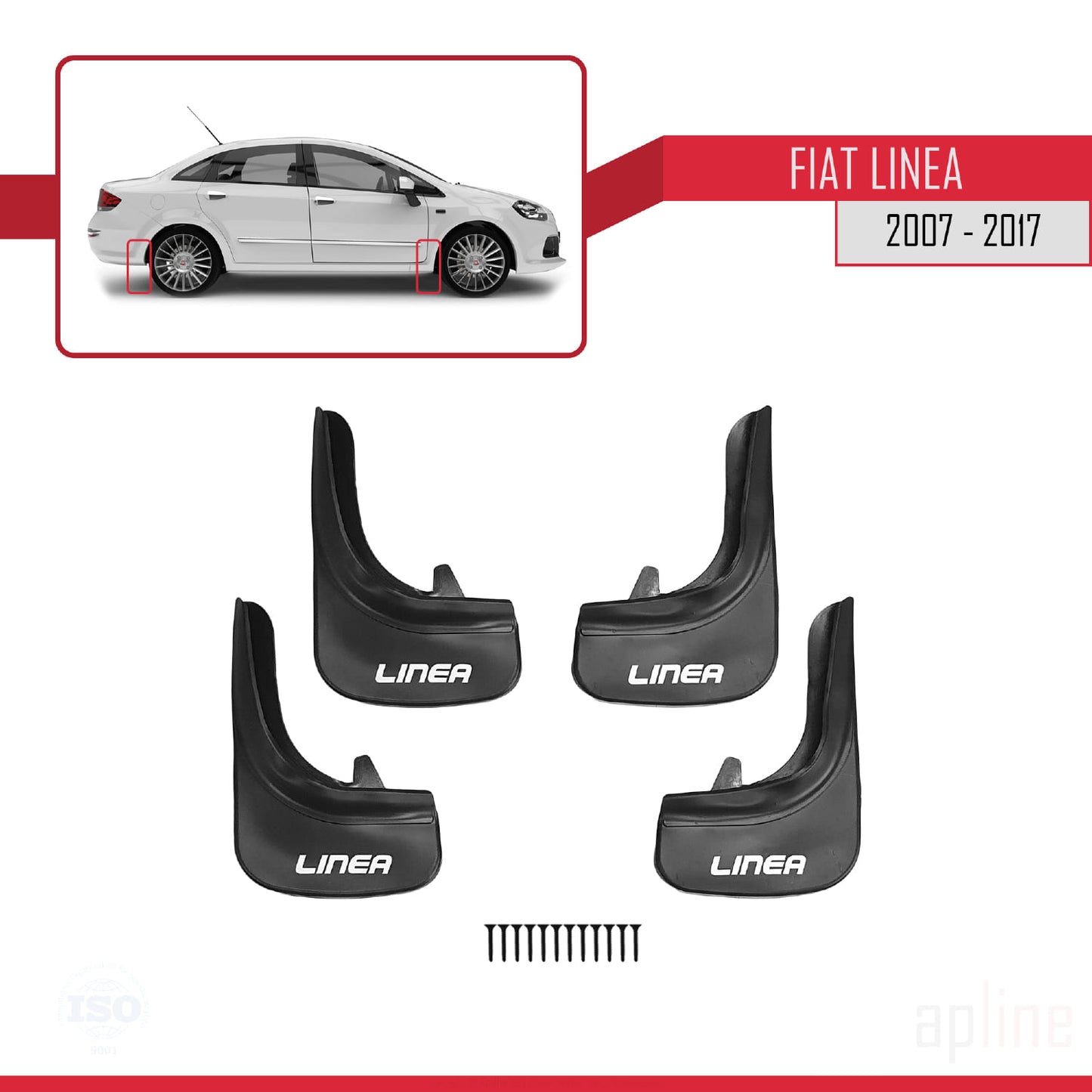 Compatible avec Fiat Linea (323) 2007-2016 Jeu de Bavettes Garde-boue Avant et Arrière de Voiture 4 Pcs Noir