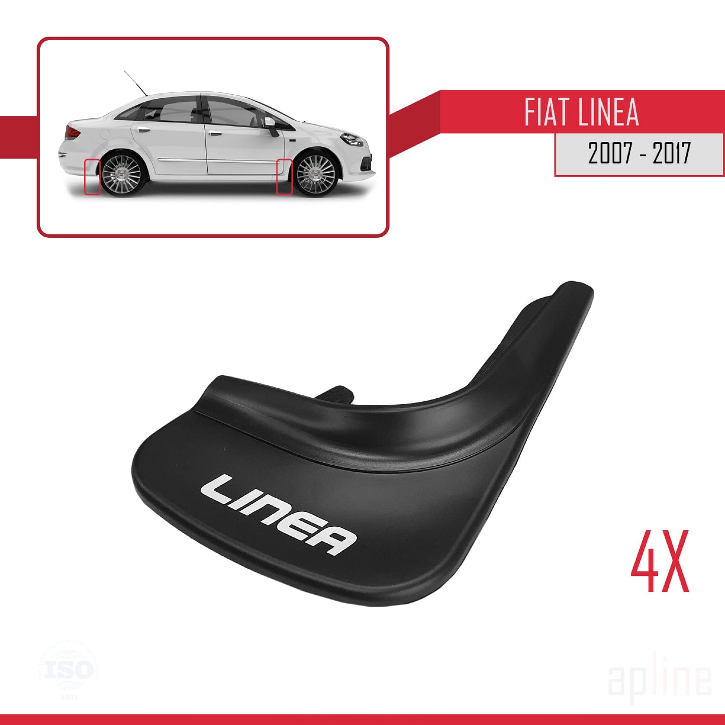 Compatible avec Fiat Linea (323) 2007-2016 Jeu de Bavettes Garde-boue Avant et Arrière de Voiture 4 Pcs Noir