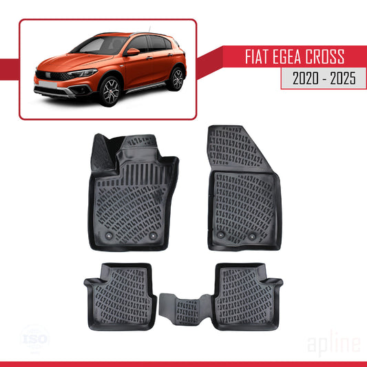 Compatible avec Fiat Egea Cross 2020-2024 4D Tapis de Voiture Noir