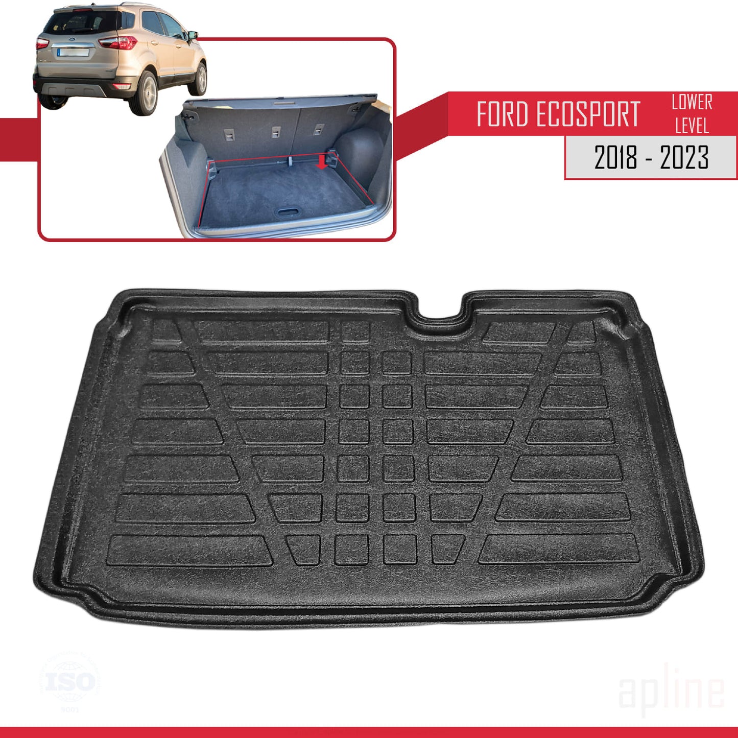 Compatible avec Ford EcoSport (B515) 2018-2023 Flexible Tapis de Coffre Plancher de Chargement Inférieur Noir