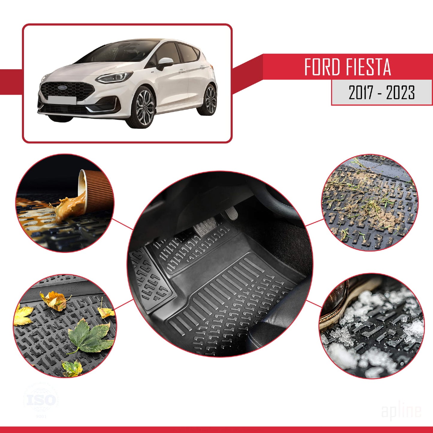 Compatible avec Ford Fiesta 7 2017-2023 4D Tapis en Caoutchouc NOIR