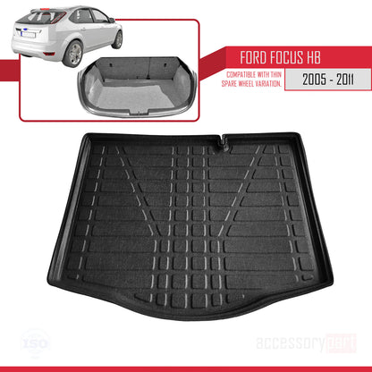 Tapis de Coffre pour Ford Focus 2 Hayon 2005-2011 Flexible NOIR