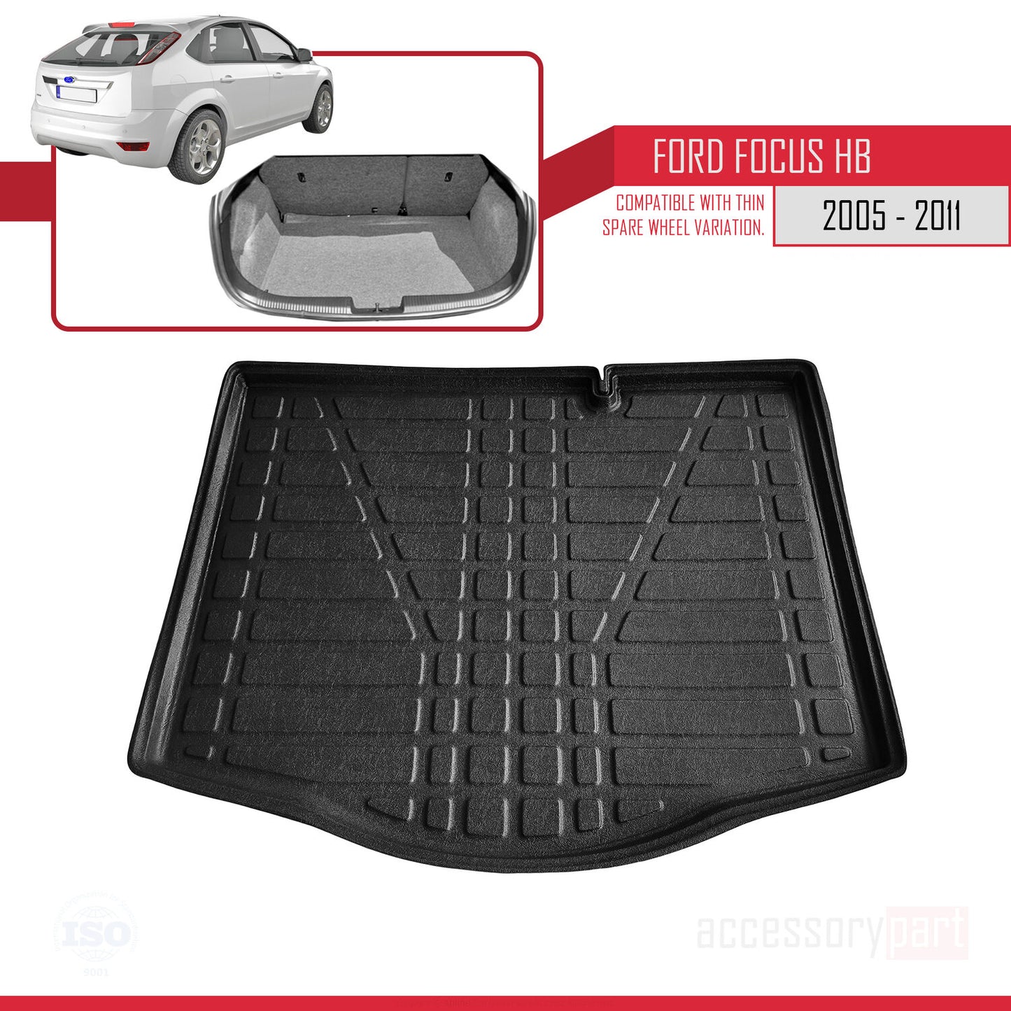 Trunk Mats for Ford Focus 2 HB 2005-2011 Cargo Liner BLACK