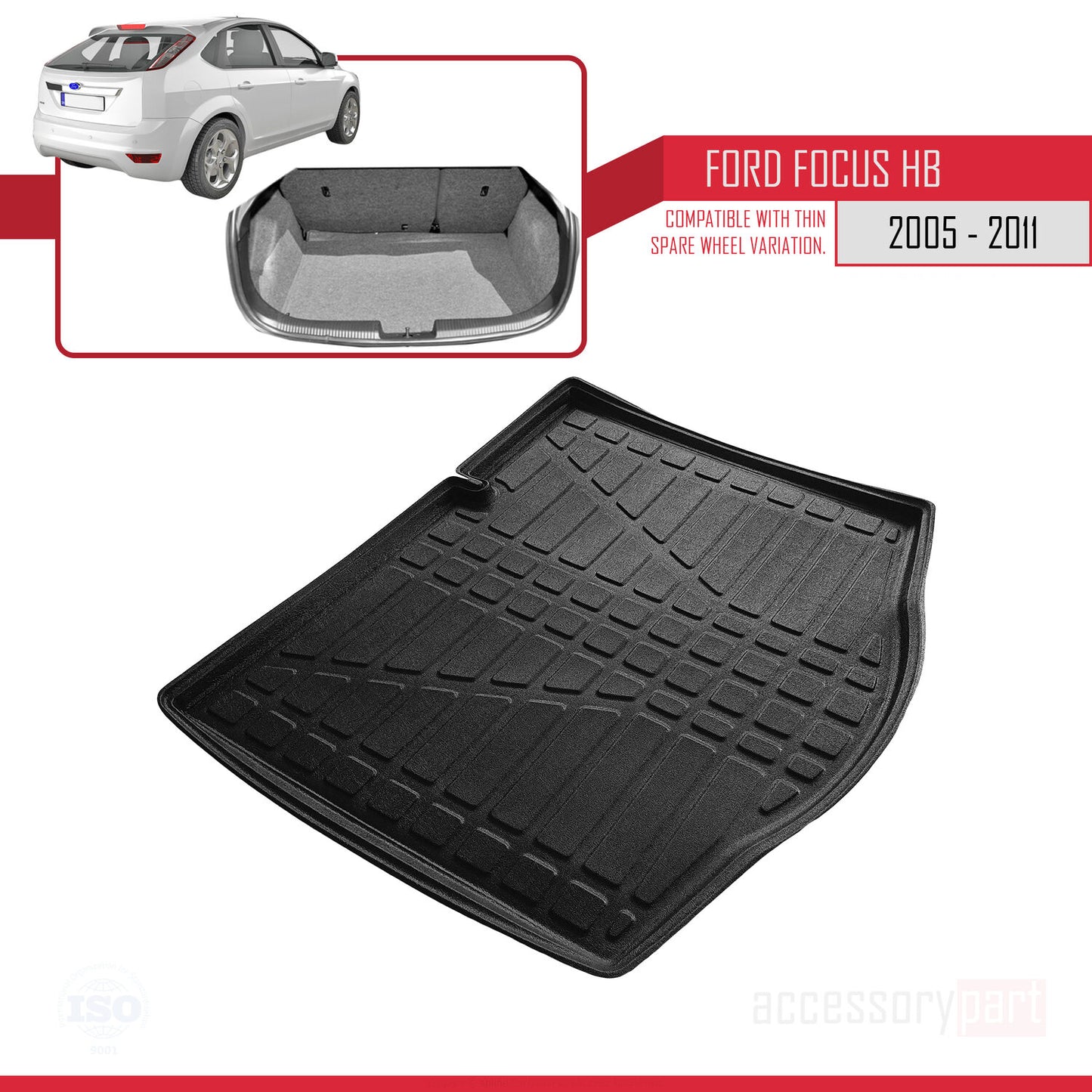 Trunk Mats for Ford Focus 2 HB 2005-2011 Cargo Liner BLACK