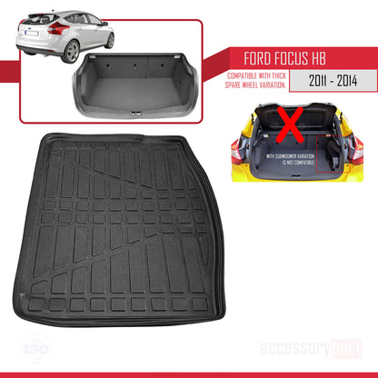 Trunk Mats for Ford Focus 3 HB 2011-2014 Cargo Liner BLACK