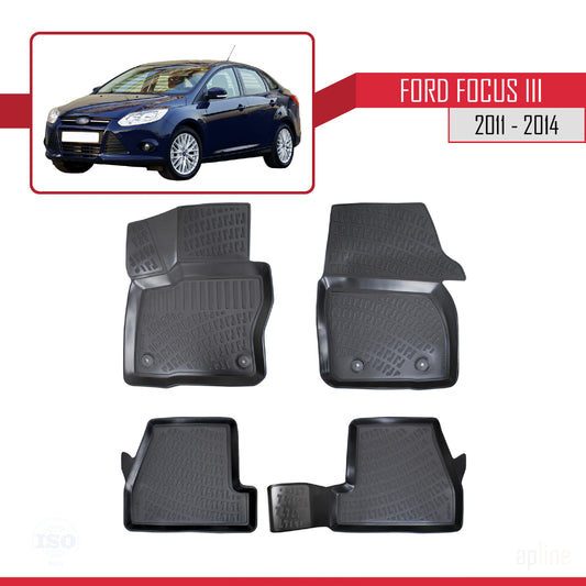 4D Rubbermatten Compatible met Ford Focus 3 (C346) Pre-Facelift 2011-2014 Zwart