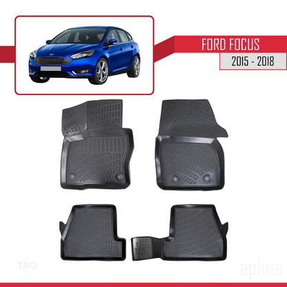 4D Rubbermatten Compatible met Ford Focus 3 (C346) Post-Facelift 2015-2018 Zwart