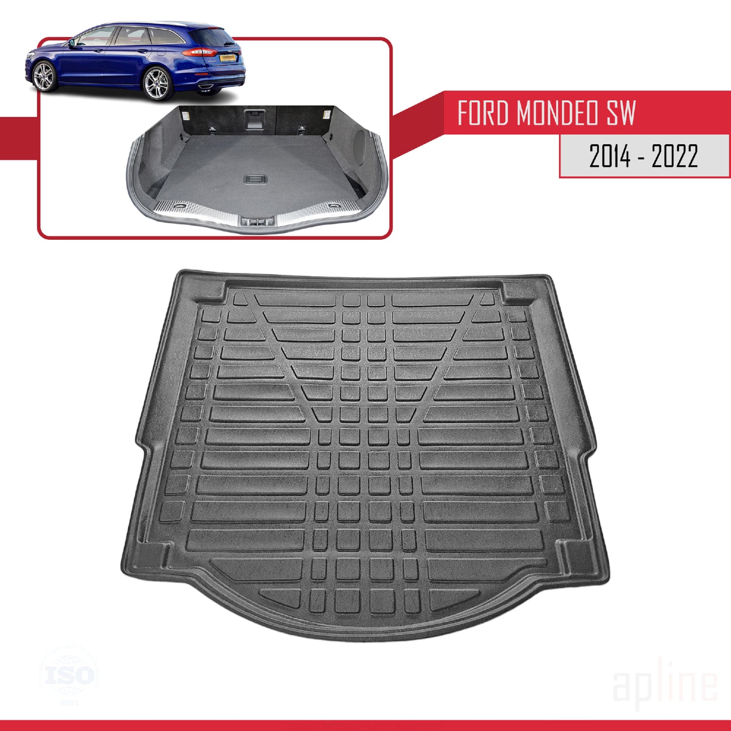 Compatible with Ford Mondeo 4 (CD391) SW 2014-2022 Flexible Trunk Mats Cargo Liner Black