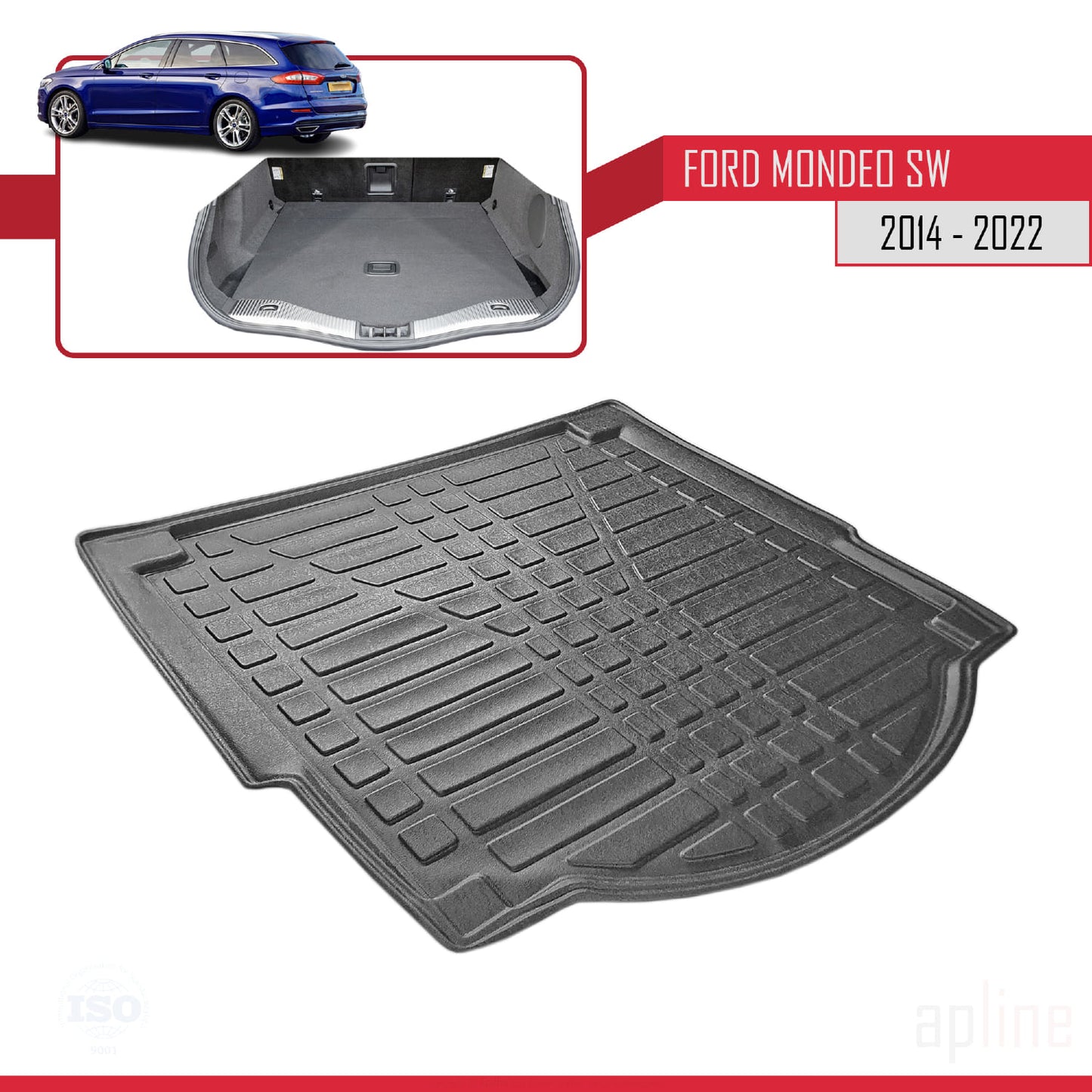 Compatible with Ford Mondeo 4 (CD391) SW 2014-2022 Flexible Trunk Mats Cargo Liner Black