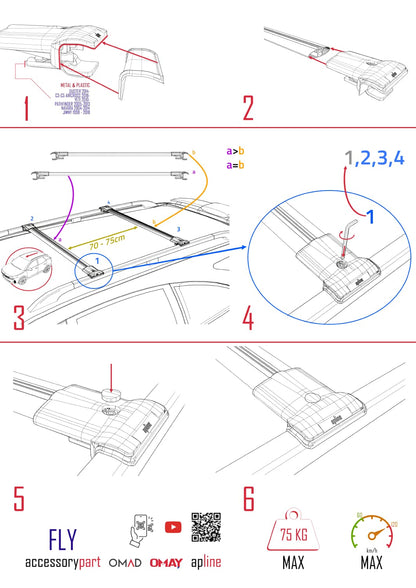 FLY Model Dakdrager bagagedrager compatibel met Kia Sedona 2 (VQ) 2006-2012 Spoorstaven Grijs Aluminium 2 Staven