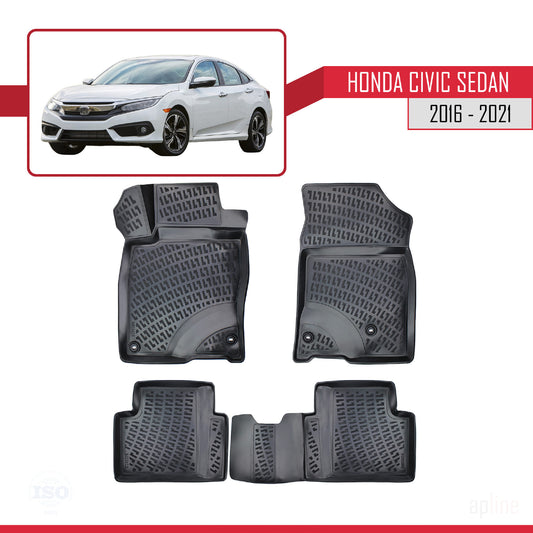 4D Rubbermatten Compatible met Honda Civic 10 (FC) Sedan 2016-2021 Zwart