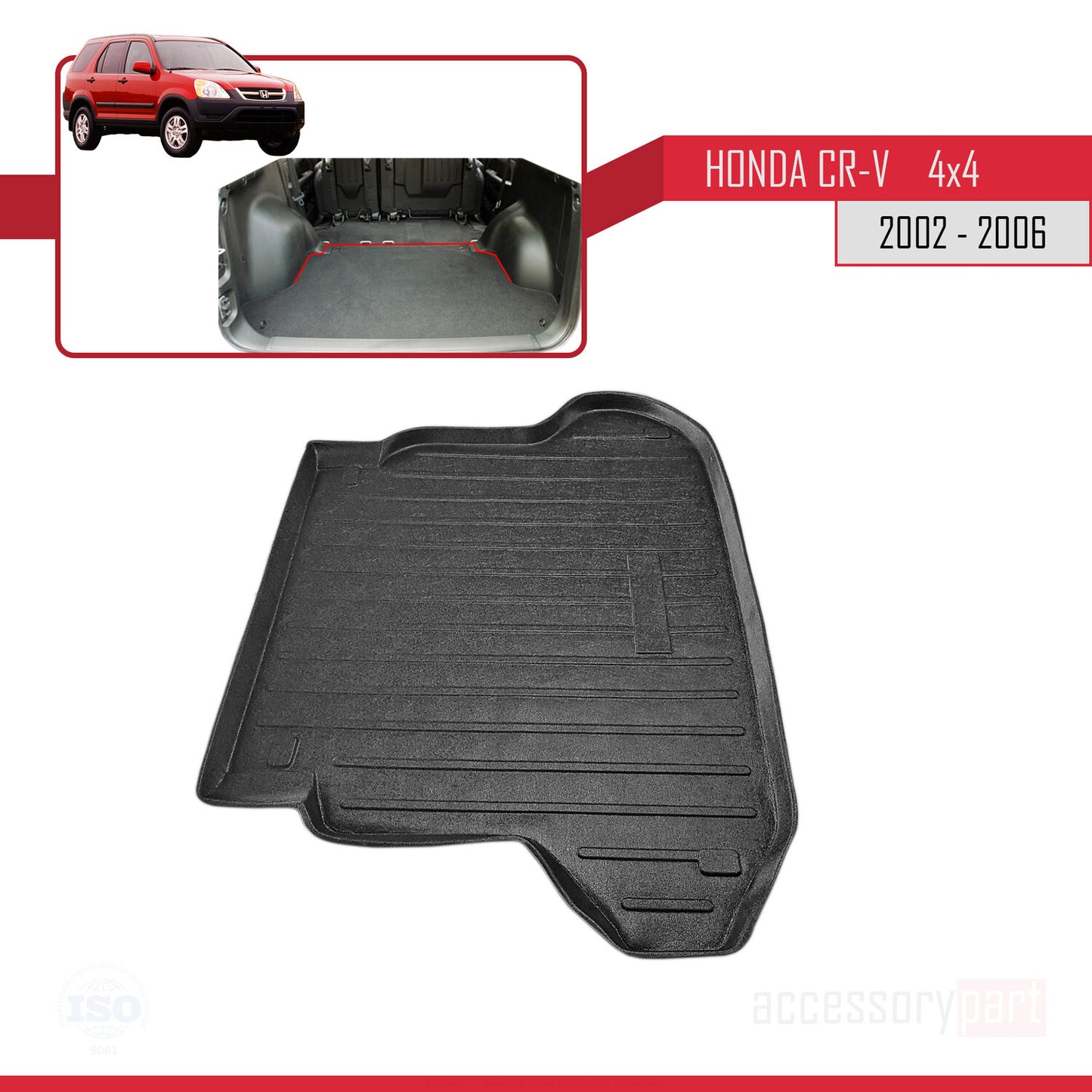 Compatible avec Honda CR-V 2 2002-2006 Flexible Tapis de Coffre Plancher de Chargement Noir