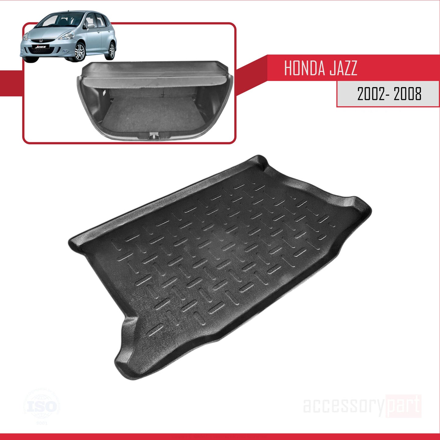 Flexibele Kofferbakmat Compatible met Honda Jazz (GD) 2002-2008 Achter Bagageruimte Zwart
