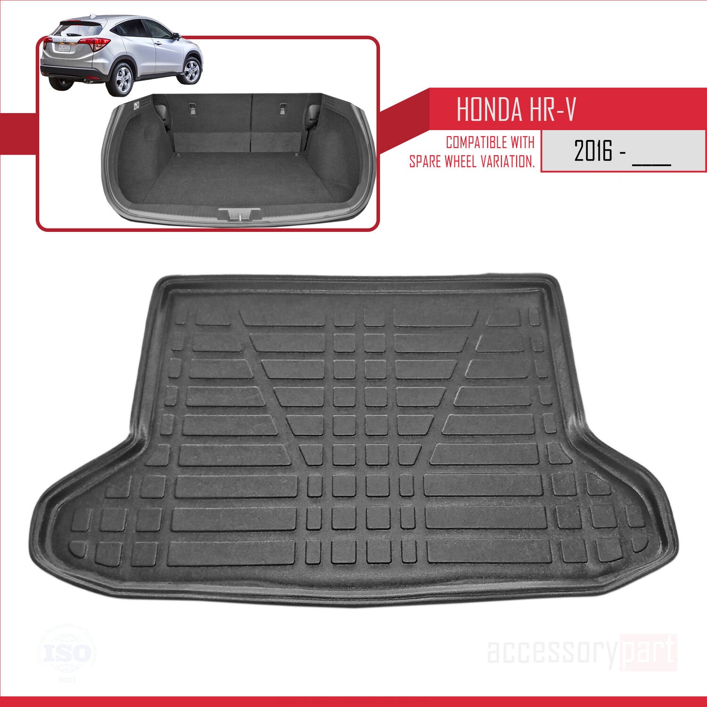 Flexibele Kofferbakmat Compatible met Honda HR-V 2 2015-2021 Achter Bagageruimte Zwart