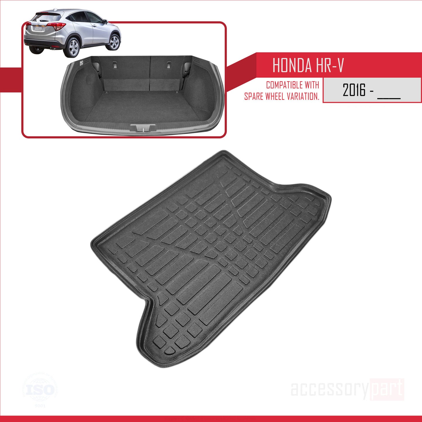 Flexibele Kofferbakmat Compatible met Honda HR-V 2 2015-2021 Achter Bagageruimte Zwart