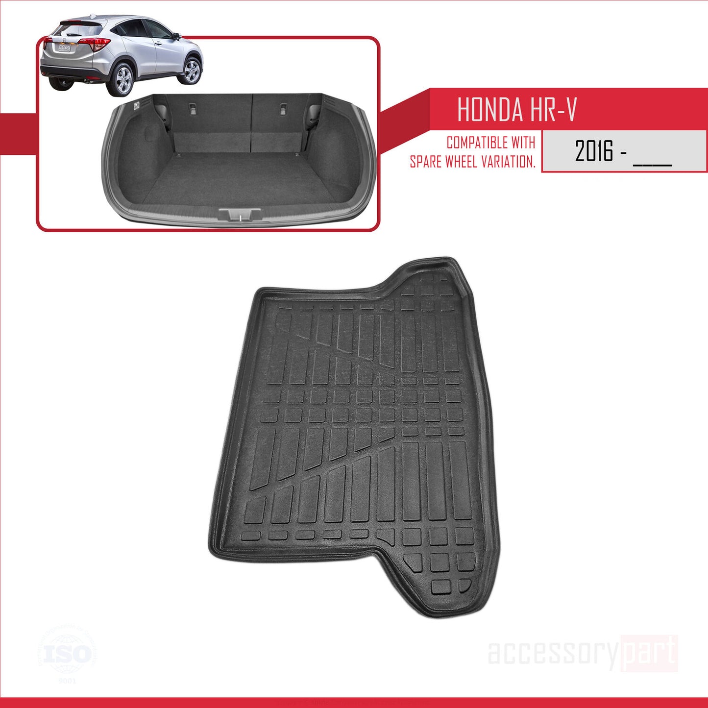 Flexibele Kofferbakmat Compatible met Honda HR-V 2 2015-2021 Achter Bagageruimte Zwart