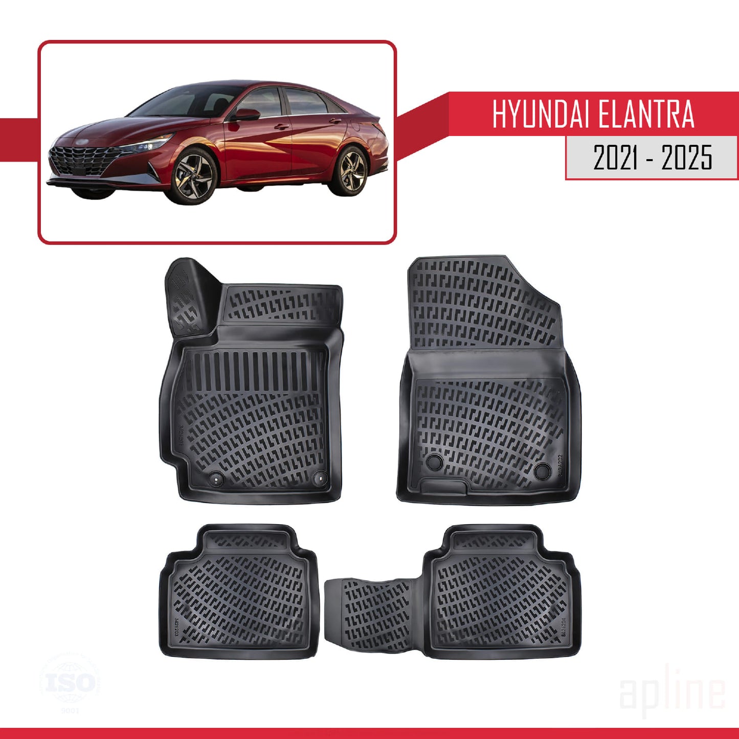 Compatible avec Hyundai Elantra 7 2021-2025 4D Tapis de Voiture Noir