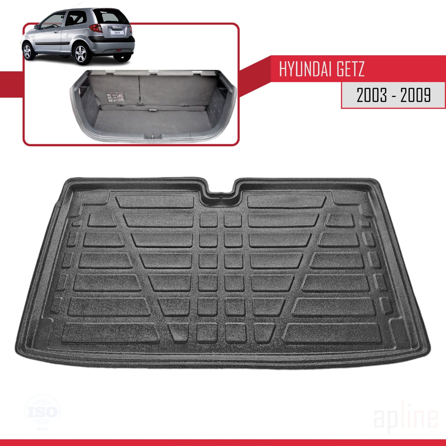 Kofferbakmat voor Hyundai Getz 2003-2016 Flexibele Achter Bagageruimte ZWART