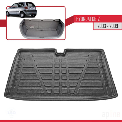 Kofferbakmat voor Hyundai Getz 2003-2016 Flexibele Achter Bagageruimte ZWART