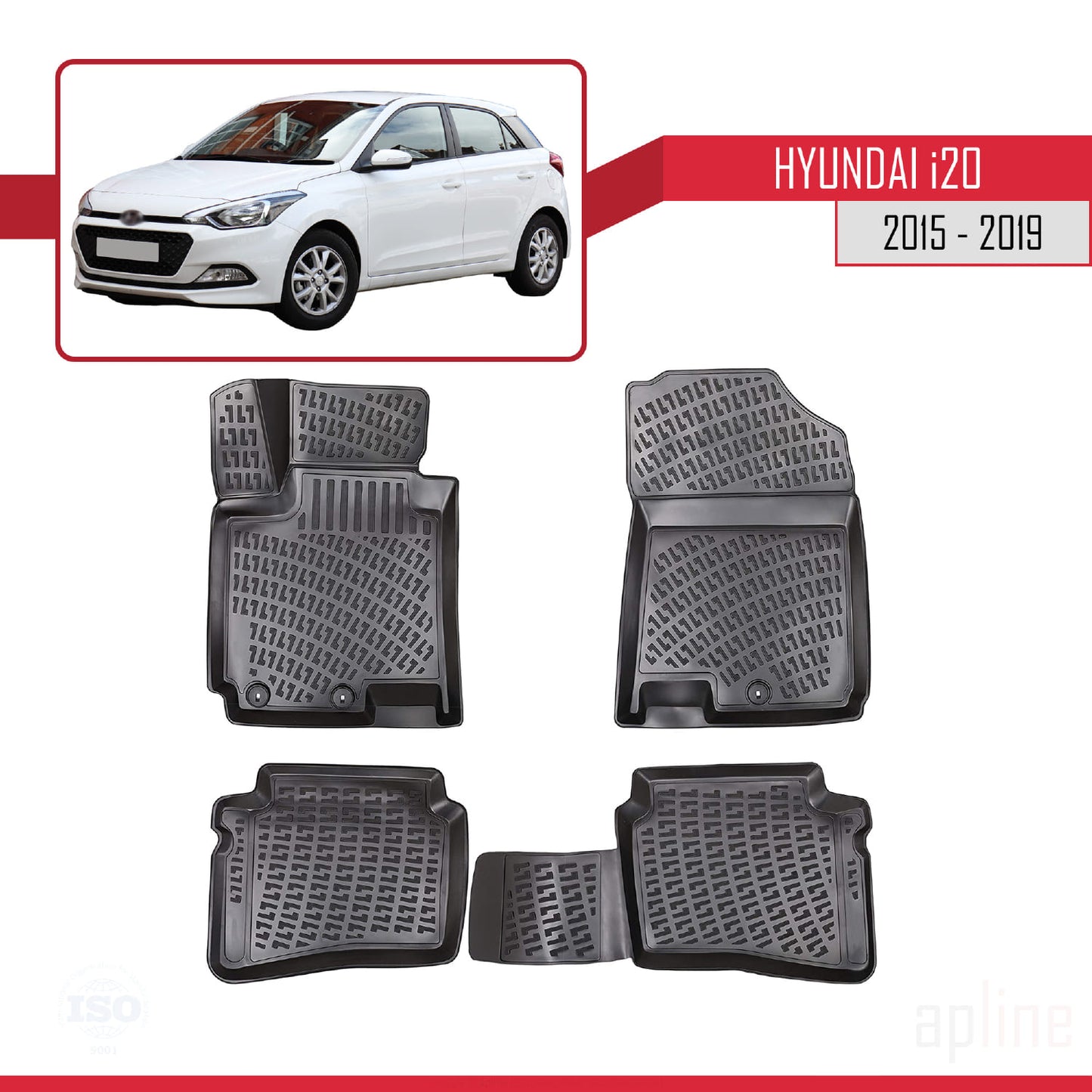 4D Rubbermatten Compatible met Hyundai i20 II (GB) 2015-2019 Zwart