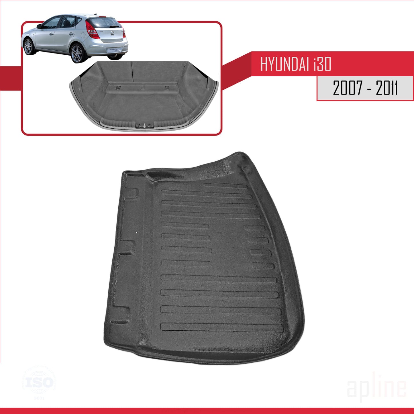 Compatible with Hyundai i30 (FD) HB 2007-2011 Flexible Trunk Mats Cargo Liner Black