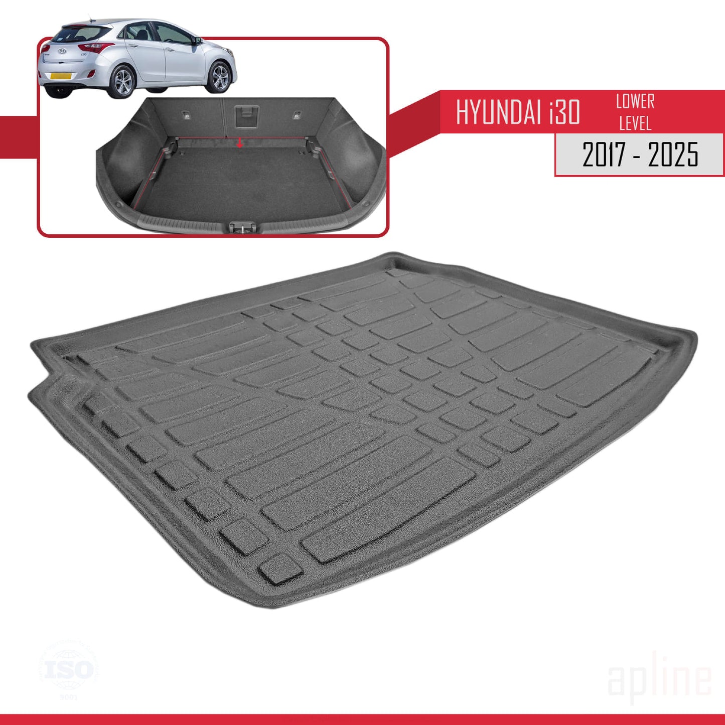 Compatible with Hyundai i30 3 (PD) 2017-2025 Flexible Trunk Mats Lower Position Cargo Liner Black