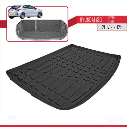 Compatible with Hyundai i30 3 (PD) 2017-2025 Flexible Trunk Mats Upper Position Cargo Liner Black