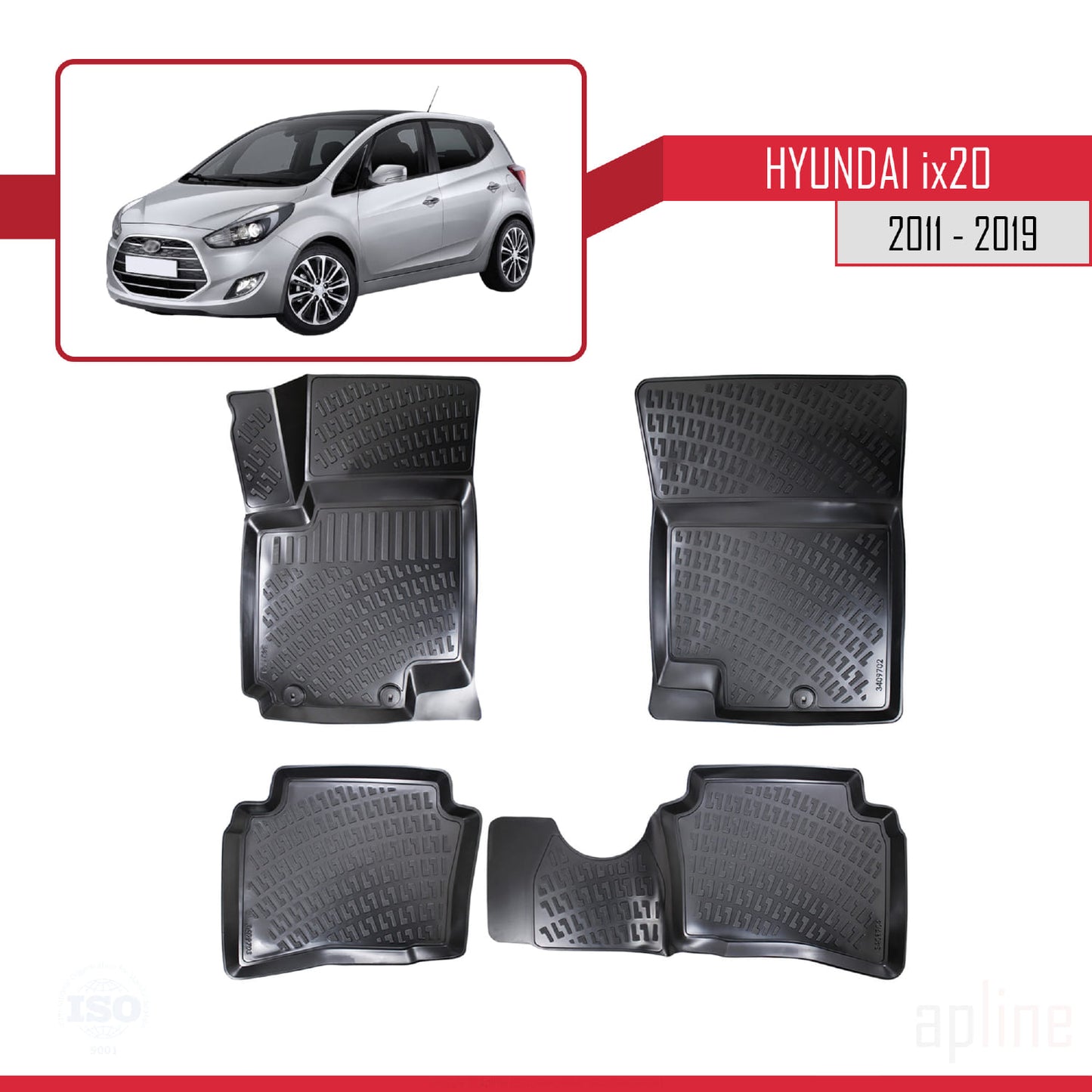 4D Rubbermatten Compatible met Hyundai ix20 (JC) 2011-2019 Zwart