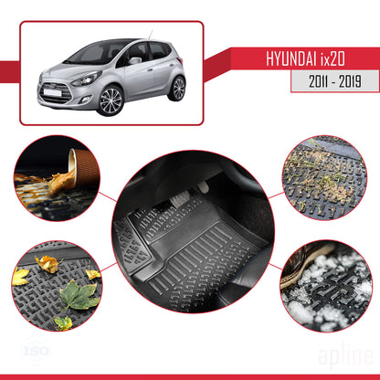 4D Rubbermatten Compatible met Hyundai ix20 (JC) 2011-2019 Zwart