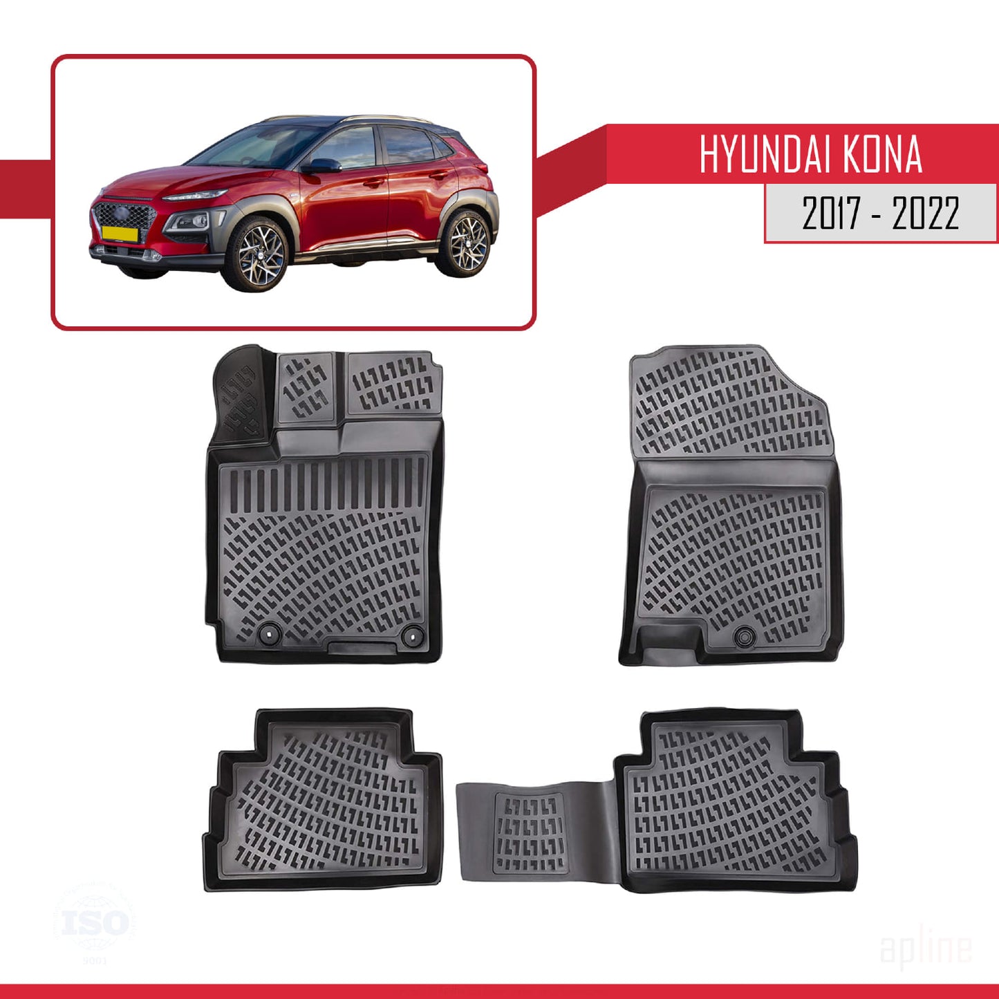 Compatible avec Hyundai Kona (OS) 2017-2022 4D Tapis de Voiture Noir