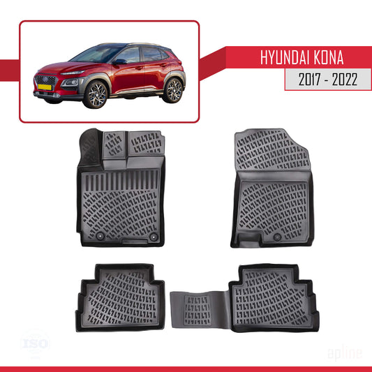 4D Rubbermatten Compatible met Hyundai Kona (OS) 2017-2022 Zwart