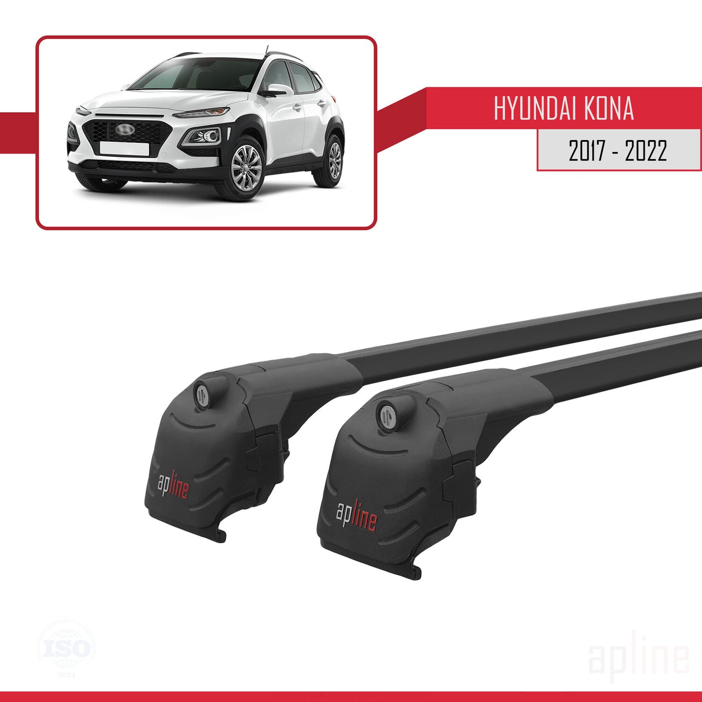 Compatible with Hyundai Kona (OS) 2017-2022 ACE-2 Car Roof Rack Cross Bar Black Aluminium 2 Bars